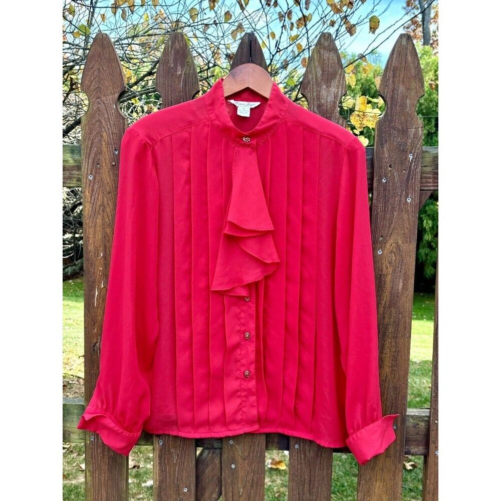 Vintage 60s Womens Laura & Jayne Collection Secretary Ruffle Blouse - Size 10
